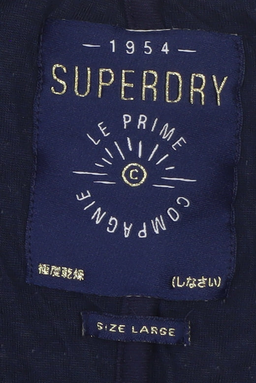 Superdry Womens White Striped Knit Cardigan L Collared Long Sleeve
