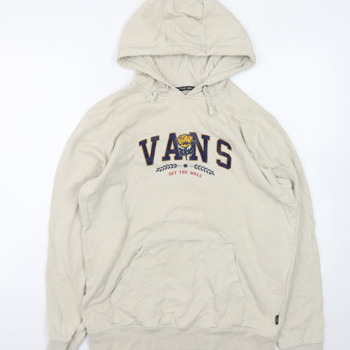 Vans Mens Beige Small Pullover Hoodie Embroidered Logo Sweatshirt