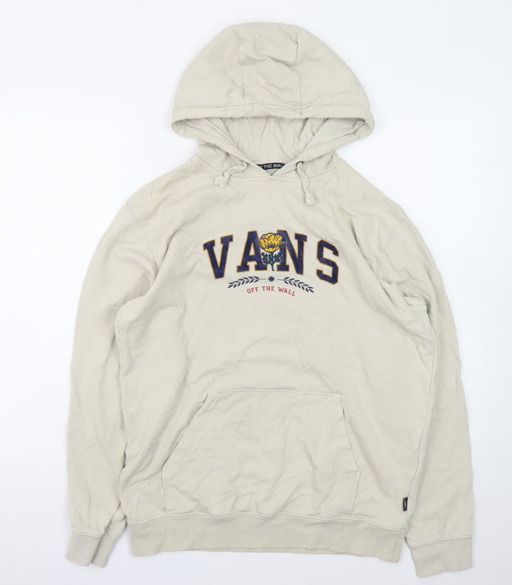 Vans Mens Beige Small Pullover Hoodie Embroidered Logo Sweatshirt