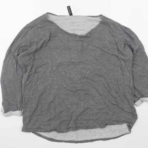 H&M Divided Women Grey Large Pullover Sweatshirt with Tiger Motif