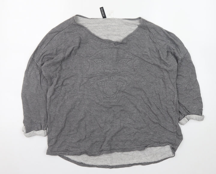 H&M Divided Women Grey Large Pullover Sweatshirt with Tiger Motif