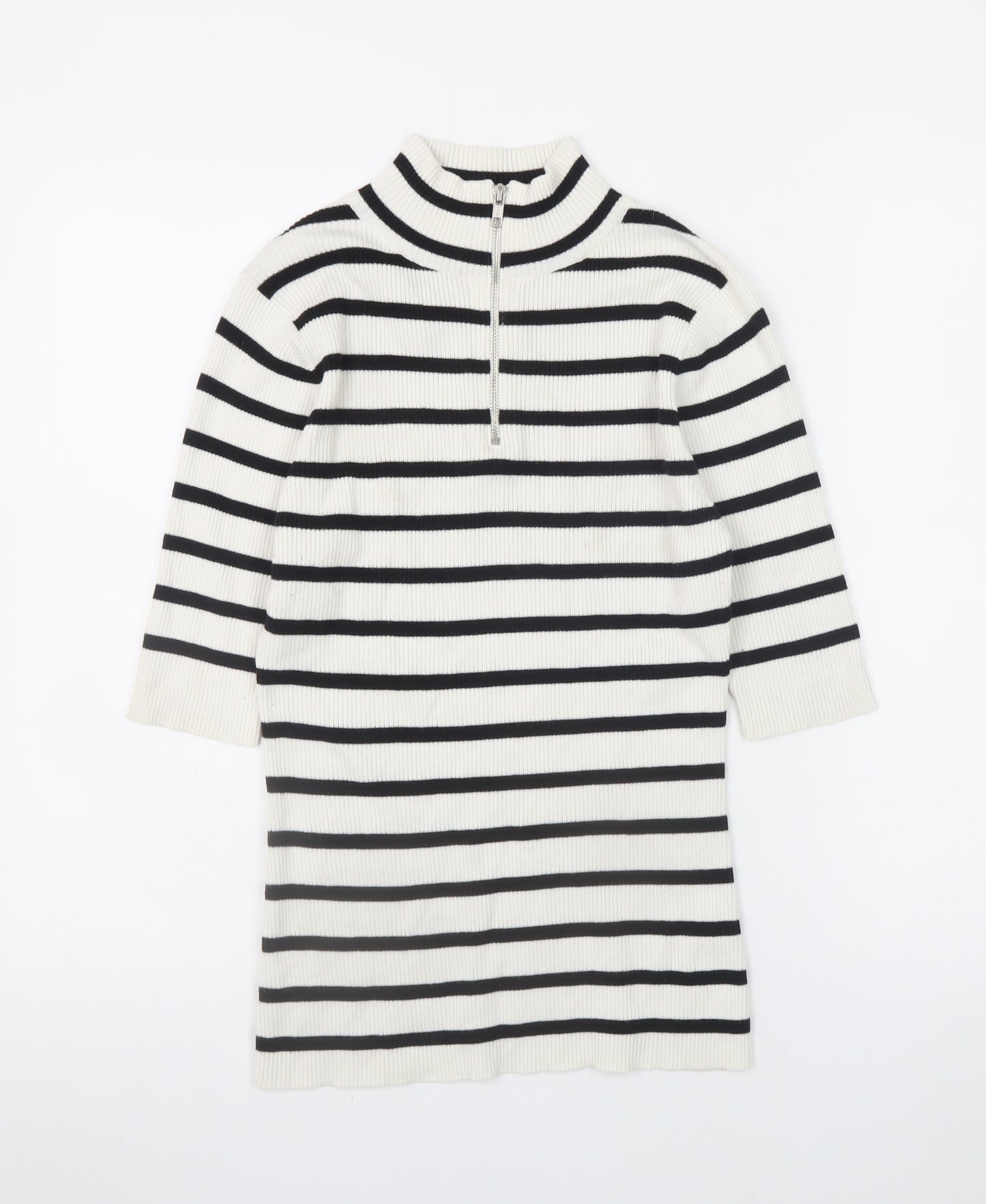 Very Women’s White Striped 1/2 Zip Mock Neck Ribbed Jumper Size 12