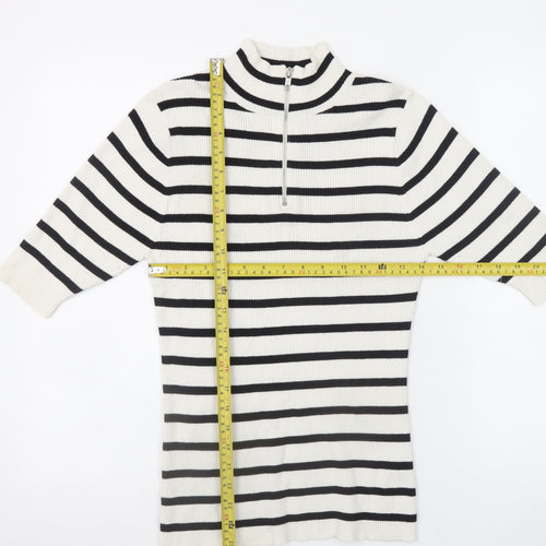 Very Women’s White Striped 1/2 Zip Mock Neck Ribbed Jumper Size 12
