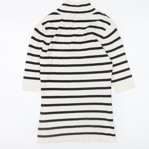 Very Women’s White Striped 1/2 Zip Mock Neck Ribbed Jumper Size 12