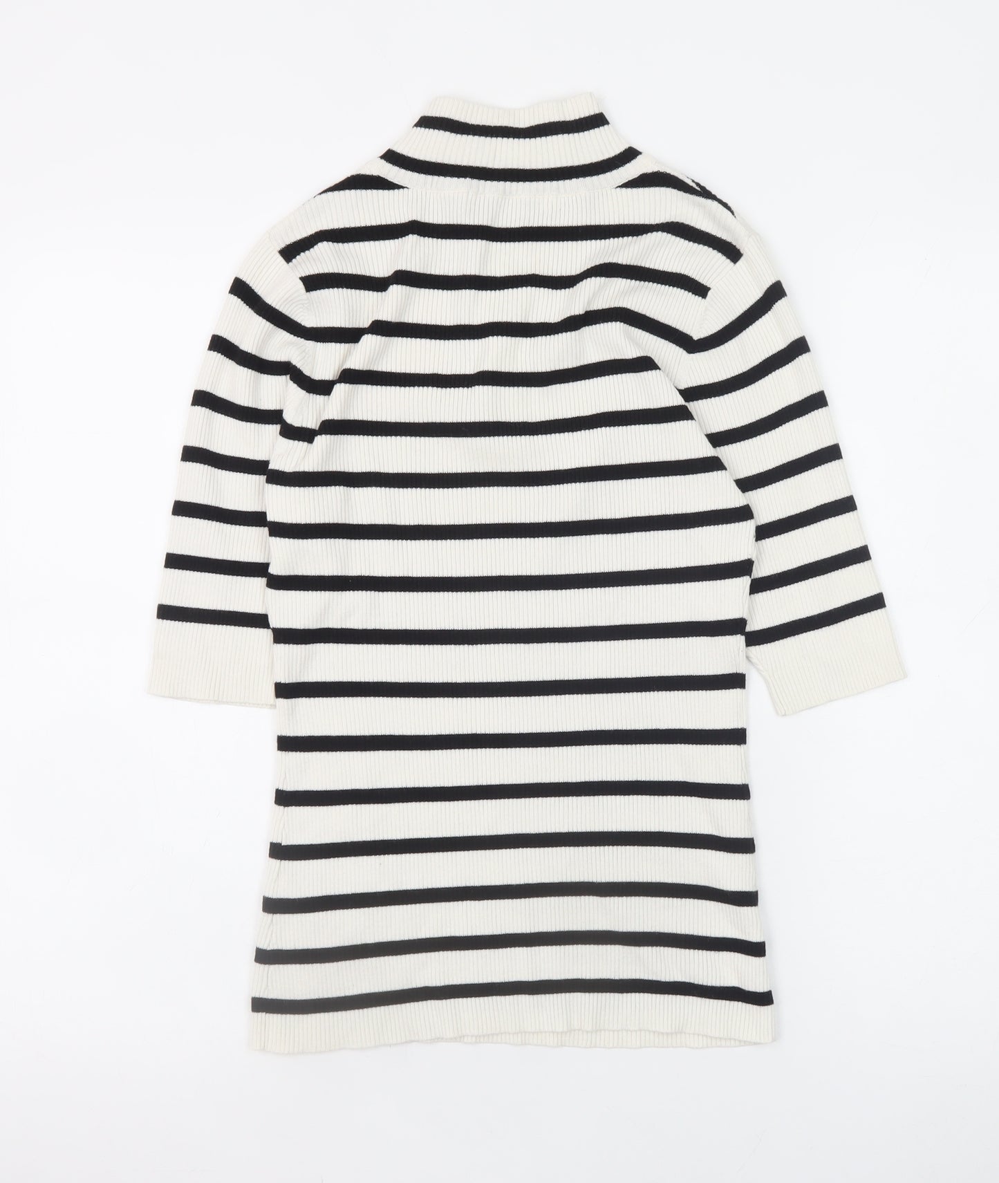 Very Women’s White Striped 1/2 Zip Mock Neck Ribbed Jumper Size 12