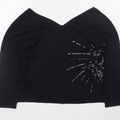 Dorothy Perkins Women Black Sequin V-Neck Jumper Size 16