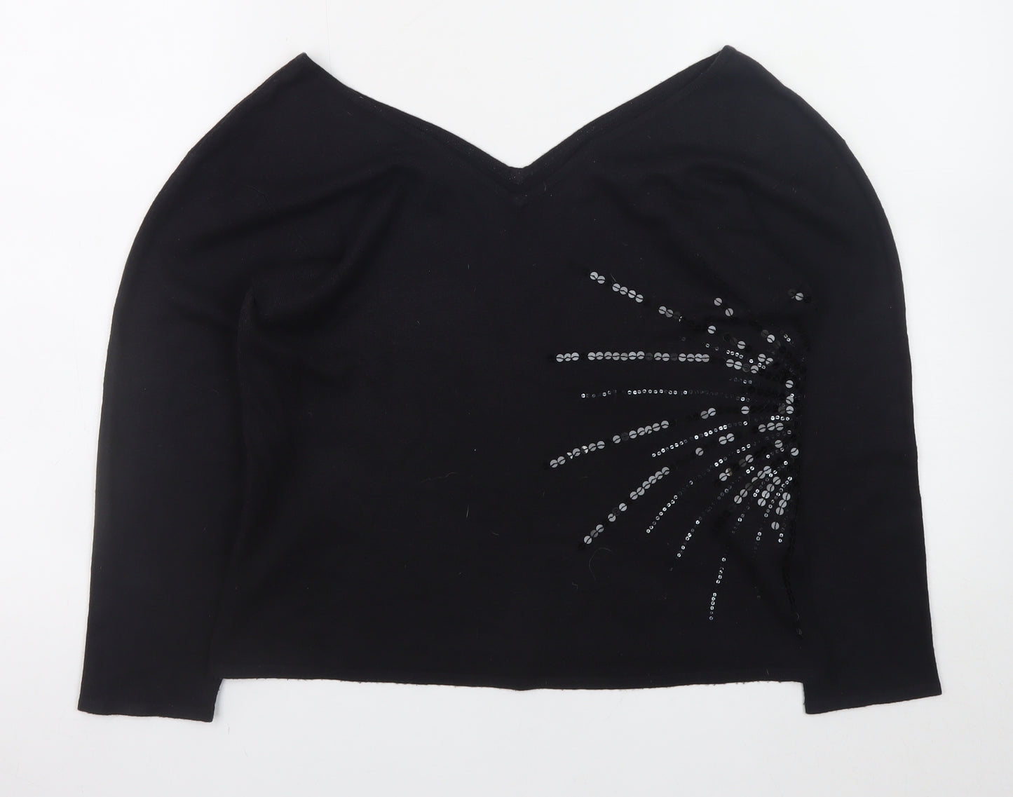 Dorothy Perkins Women Black Sequin V-Neck Jumper Size 16