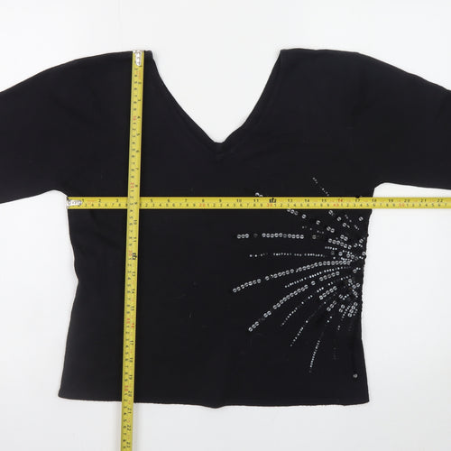Dorothy Perkins Women Black Sequin V-Neck Jumper Size 16