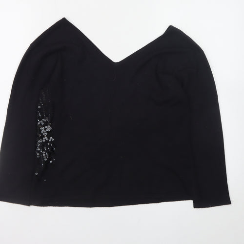 Dorothy Perkins Women Black Sequin V-Neck Jumper Size 16