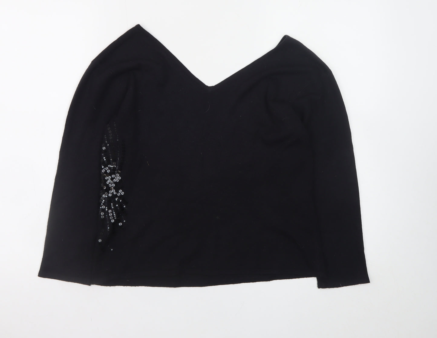Dorothy Perkins Women Black Sequin V-Neck Jumper Size 16