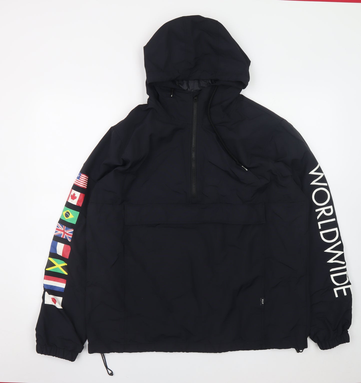 HUF Men's Black Worldwide Hooded Anorak Jacket Size M Streetwear