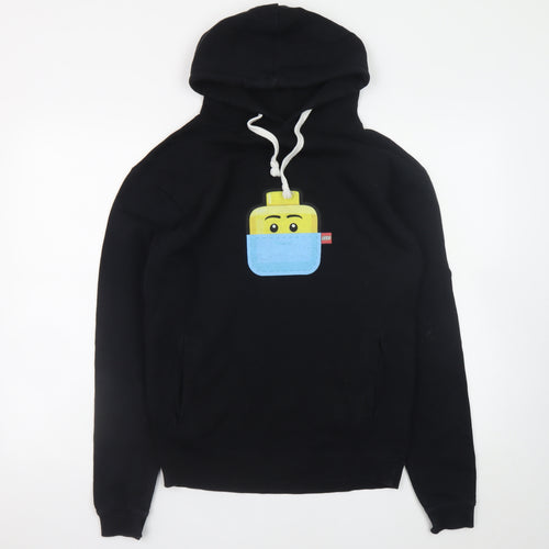 LEGO Boys Black Hoodie Small Organic Cotton Pullover Graphic Print