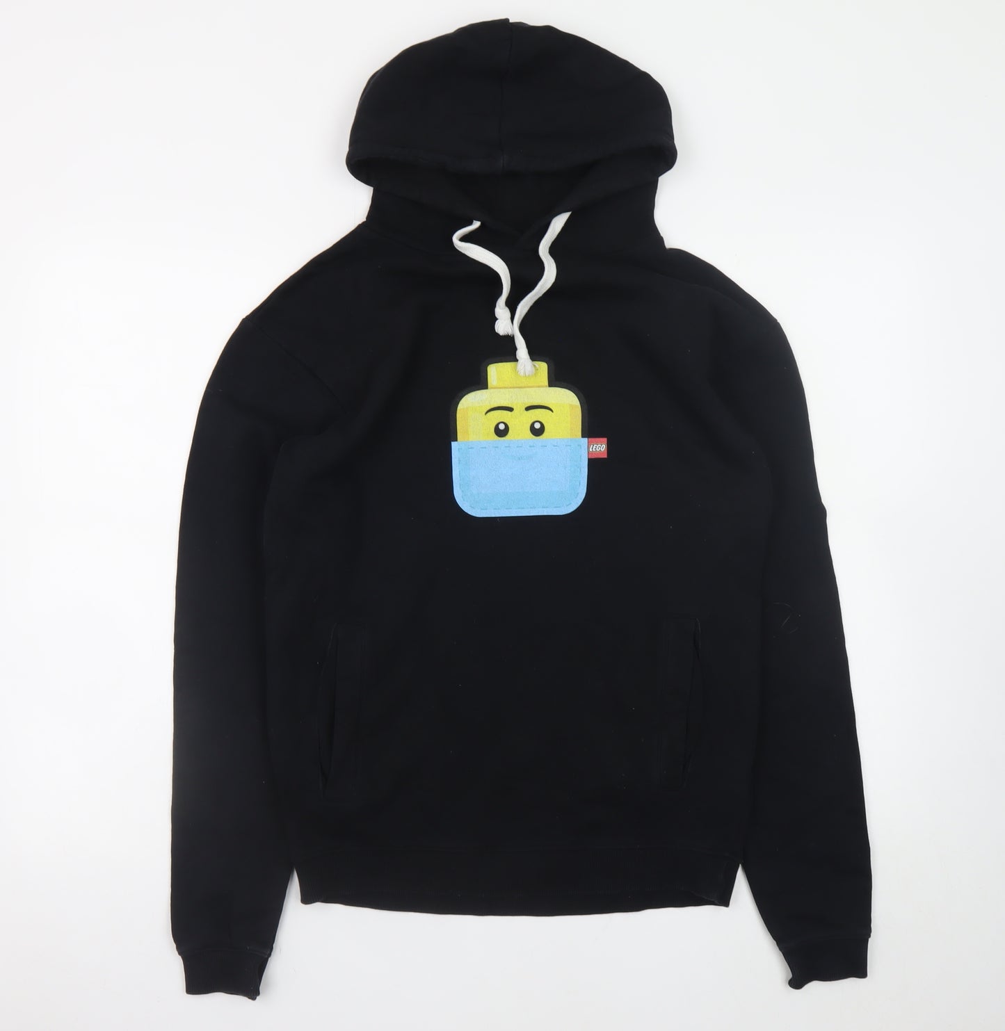 LEGO Boys Black Hoodie Small Organic Cotton Pullover Graphic Print