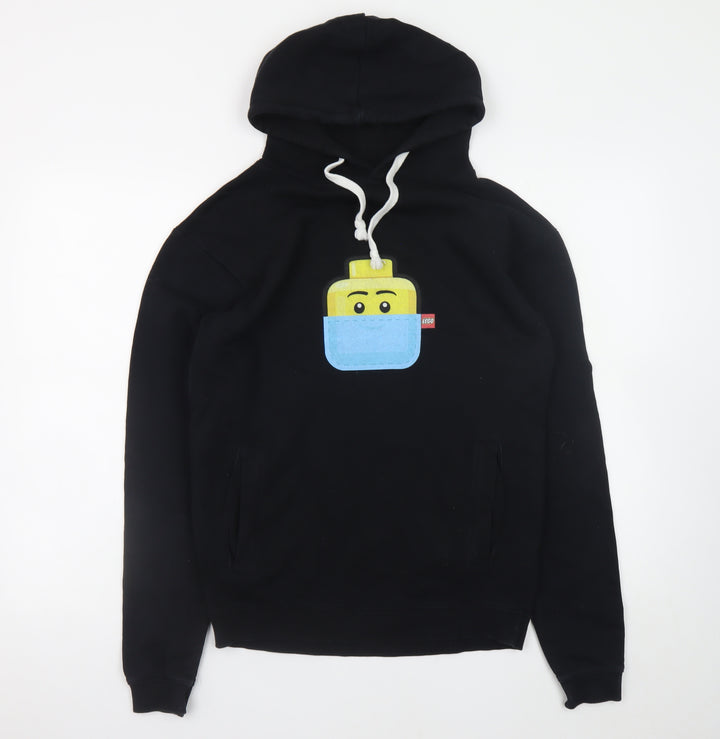 LEGO Boys Black Hoodie Small Organic Cotton Pullover Graphic Print