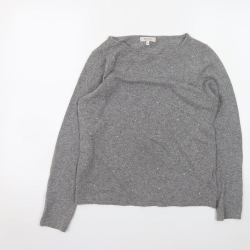 Bartolini Womens Grey Merino Wool Blend Beaded Pullover Jumper Size S