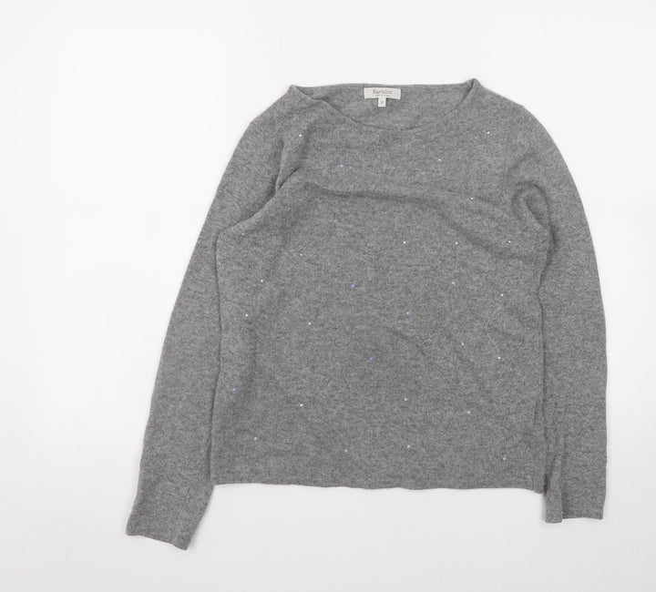 Bartolini Womens Grey Merino Wool Blend Beaded Pullover Jumper Size S