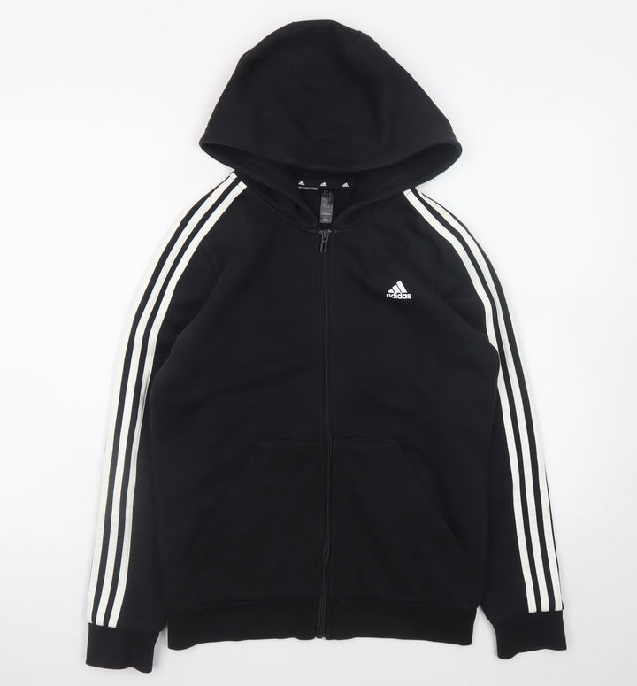 Adidas Boys Black Full Zip Hoodie 13-14 Years Fleece Sportswear