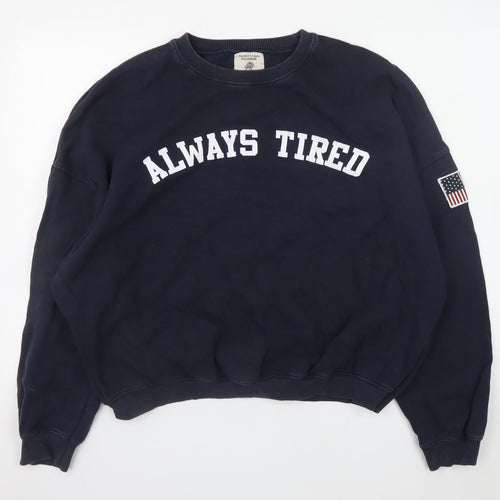 Pull & Bear Womens Navy Always Tired Sweatshirt Size 12 L Cotton Blend