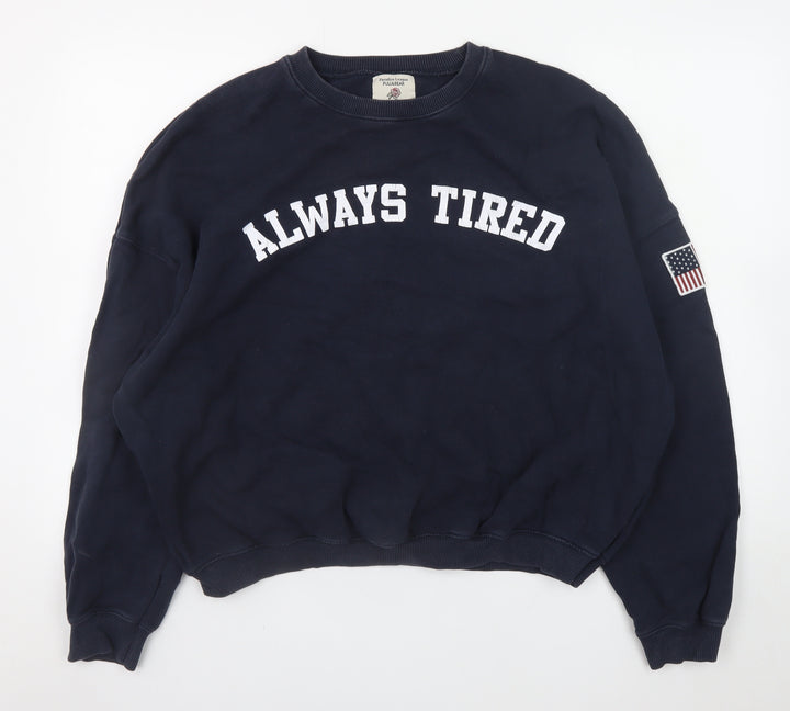 Pull & Bear Womens Navy Always Tired Sweatshirt Size 12 L Cotton Blend