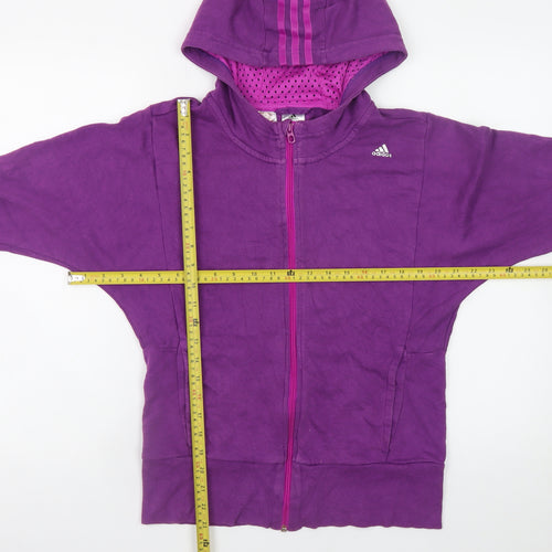 Adidas Girls Purple Full Zip Hoodie 13-14 Years Sports Hooded Sweatshirt