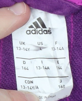 Adidas Girls Purple Full Zip Hoodie 13-14 Years Sports Hooded Sweatshirt