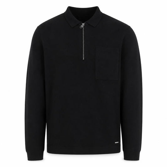 Front view of Marks & Spencer Autograph Men’s Black Medium Collared 1/2 Zip Jumper