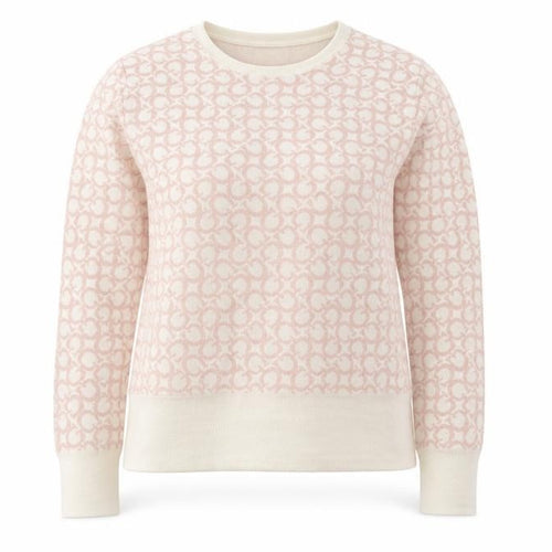 Guess Women Cream Pink Logo Knit Jumper XL Long Sleeve Crew Neck