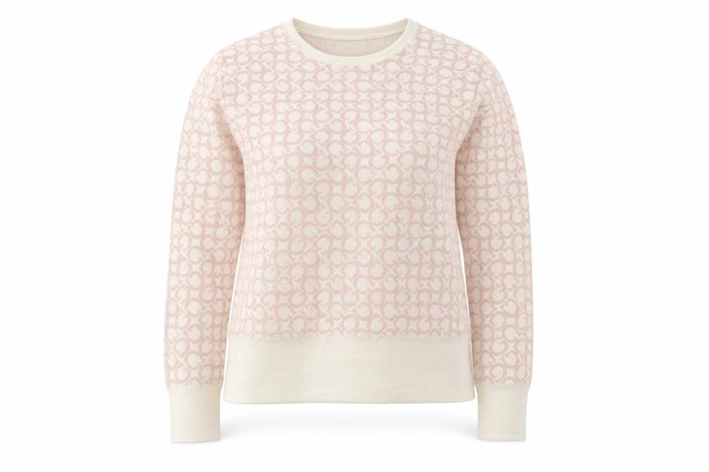 Guess Women Cream Pink Logo Knit Jumper XL Long Sleeve Crew Neck