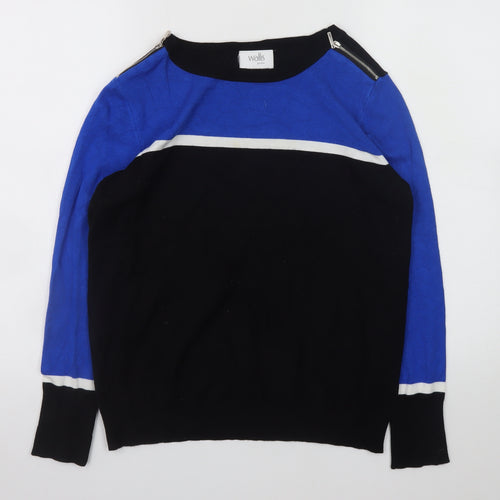 Wallis Women Blue Black Petite Size 14 Zip Shoulder Jumper
