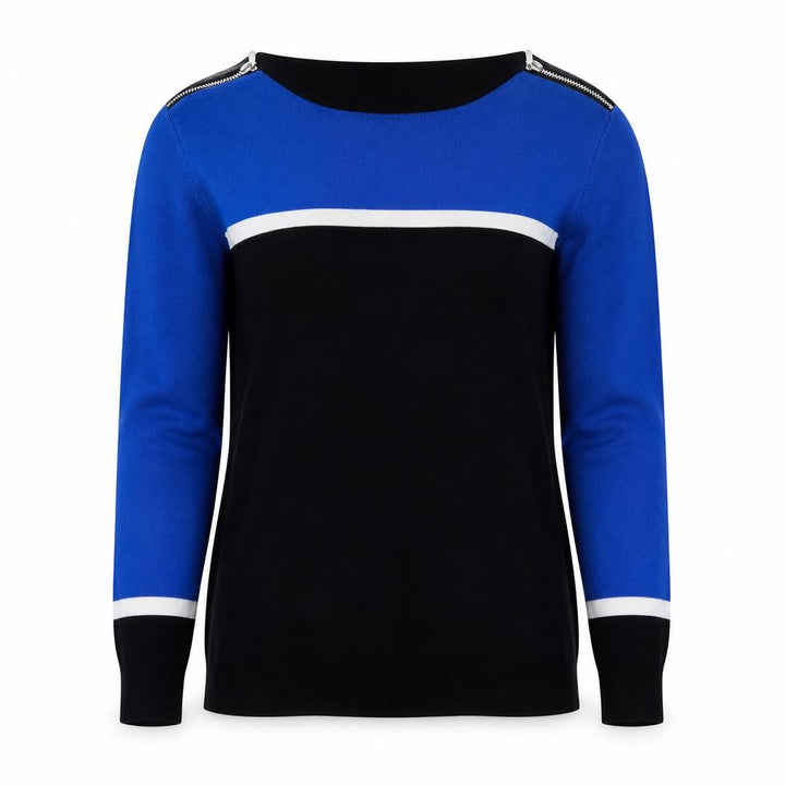 Wallis Women Blue Black Petite Size 14 Zip Shoulder Jumper