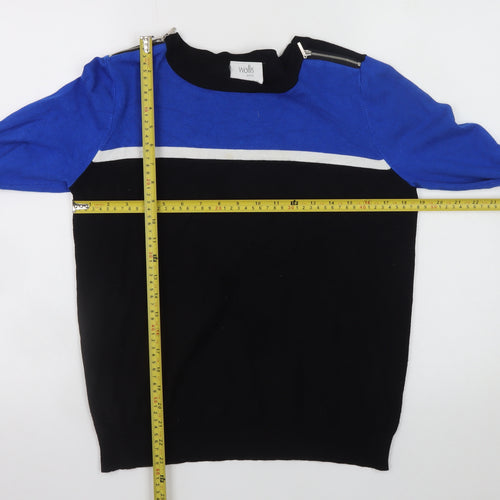 Wallis Women Blue Black Petite Size 14 Zip Shoulder Jumper