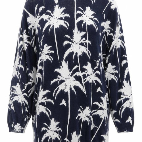Wallis Womens Blue Palm Print Cotton 3/4 Sleeve Jumper Size S