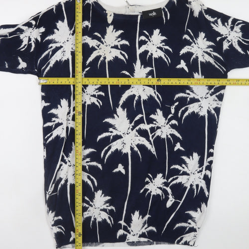 Wallis Womens Blue Palm Print Cotton 3/4 Sleeve Jumper Size S