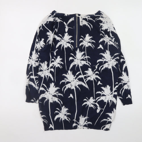 Wallis Womens Blue Palm Print Cotton 3/4 Sleeve Jumper Size S