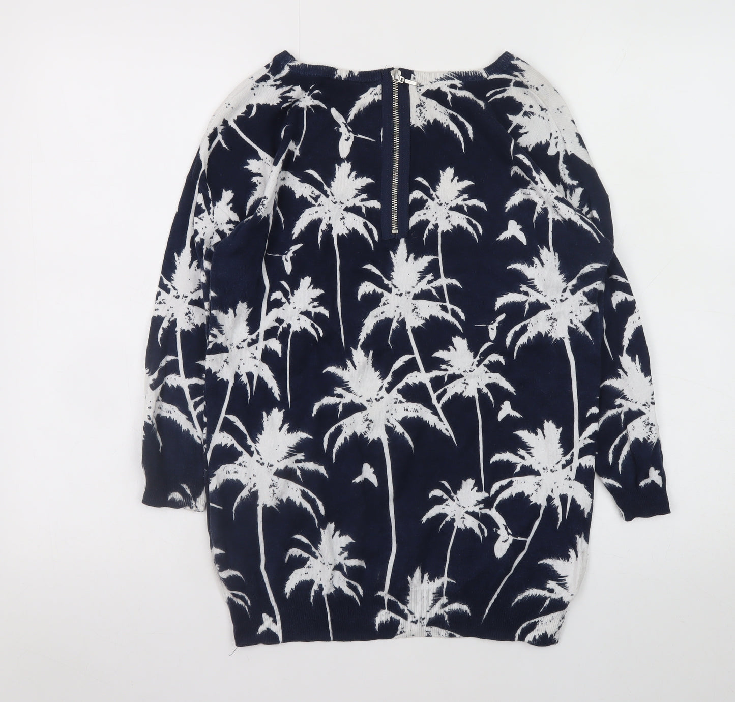 Wallis Womens Blue Palm Print Cotton 3/4 Sleeve Jumper Size S