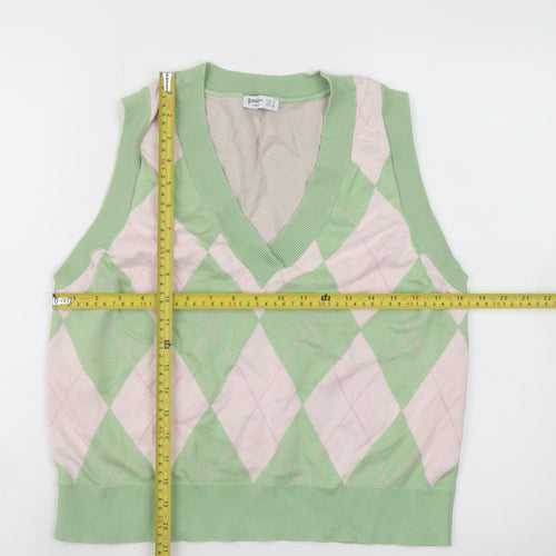 Stradivarius Women's Green Argyle Knit Sleeveless V-Neck Vest Size 8
