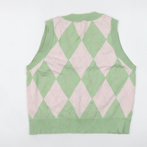 Stradivarius Women's Green Argyle Knit Sleeveless V-Neck Vest Size 8