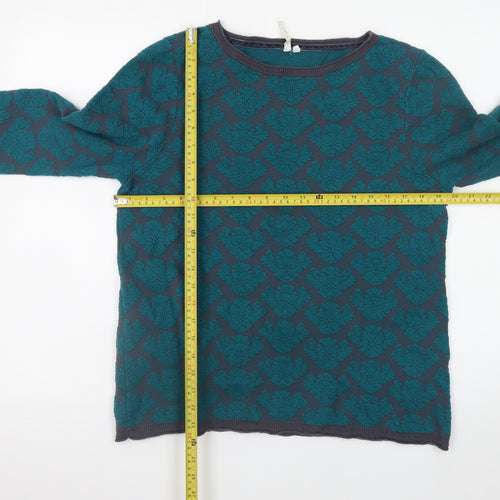 White Stuff Womens Blue Green Floral Knit Jumper Size 14 Long Sleeve