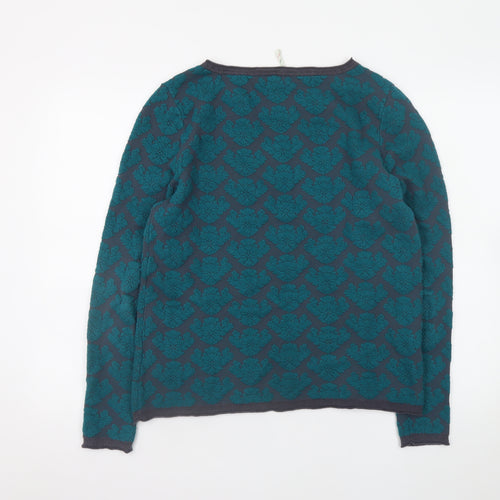 White Stuff Womens Blue Green Floral Knit Jumper Size 14 Long Sleeve