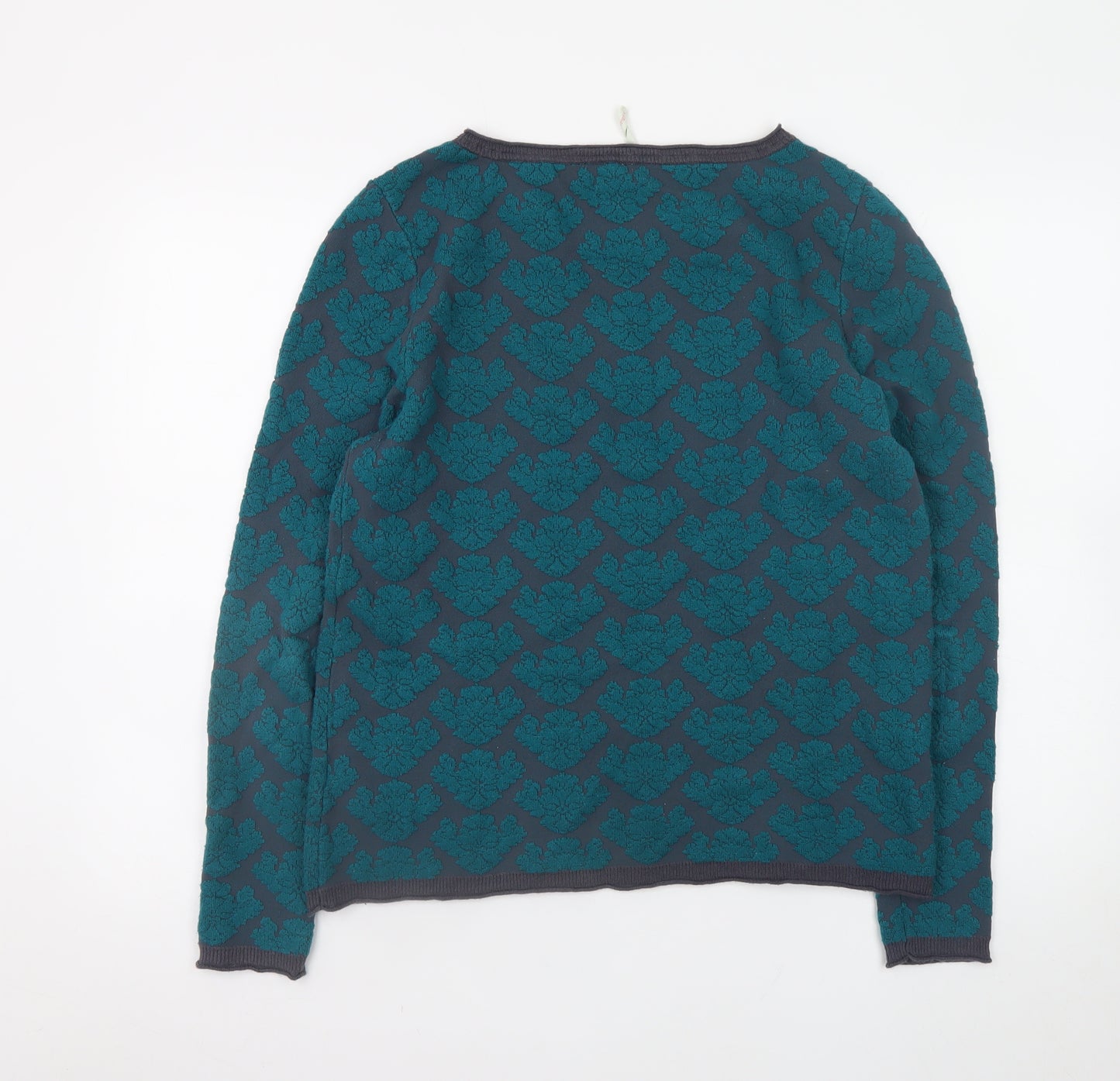 White Stuff Womens Blue Green Floral Knit Jumper Size 14 Long Sleeve