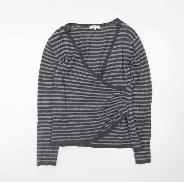 Austin Reed Women’s Grey Striped Wrap Knit Jumper Medium