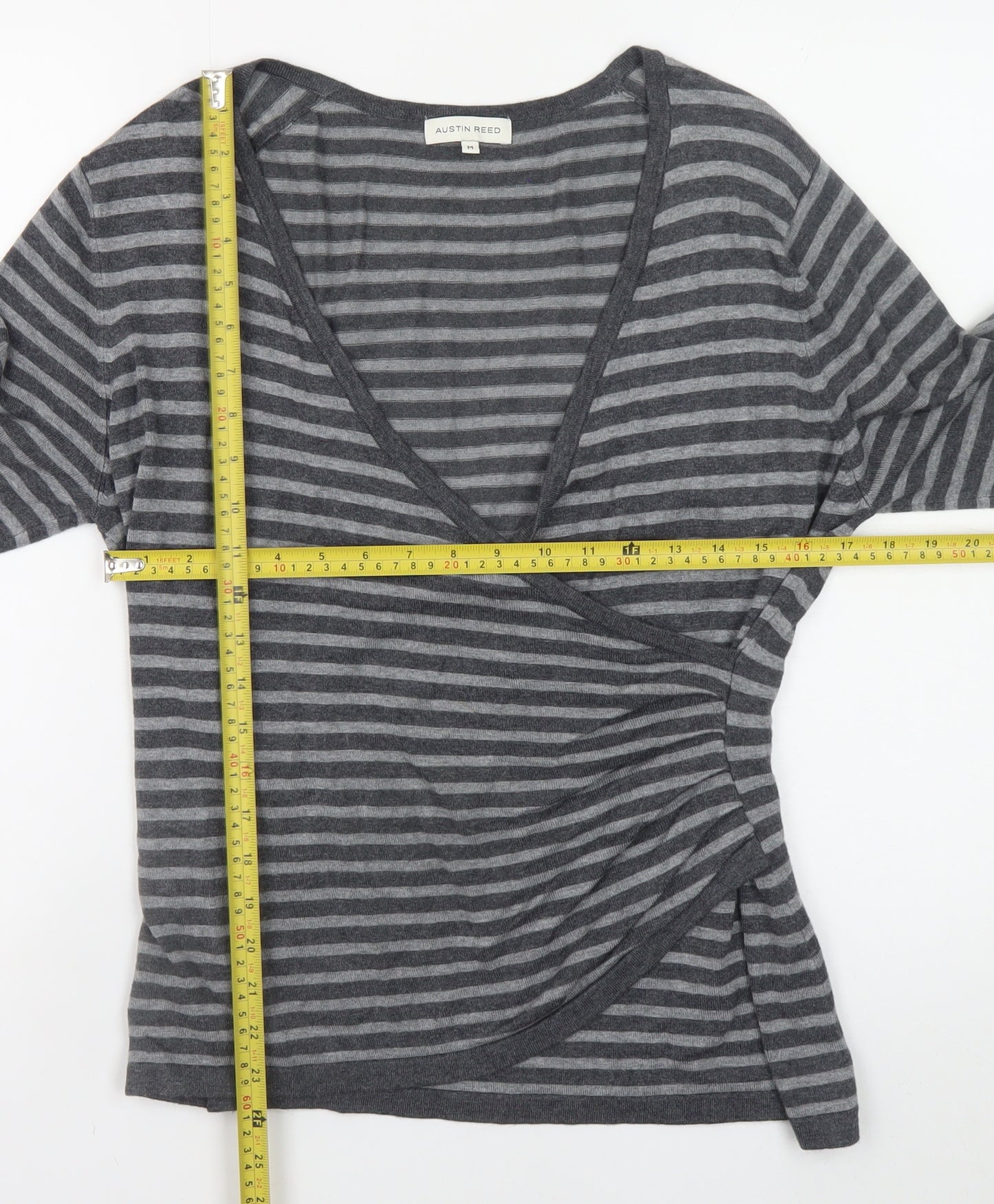 Austin Reed Women’s Grey Striped Wrap Knit Jumper Medium