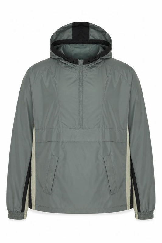 Front view of St Bernard Men's Green L Windbreaker Hooded Lightweight Jacket