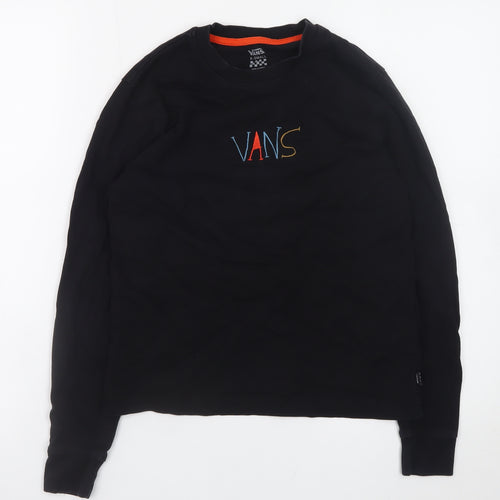 Vans Boys Black Long Sleeve Crew Neck Graphic T-Shirt XS Cotton