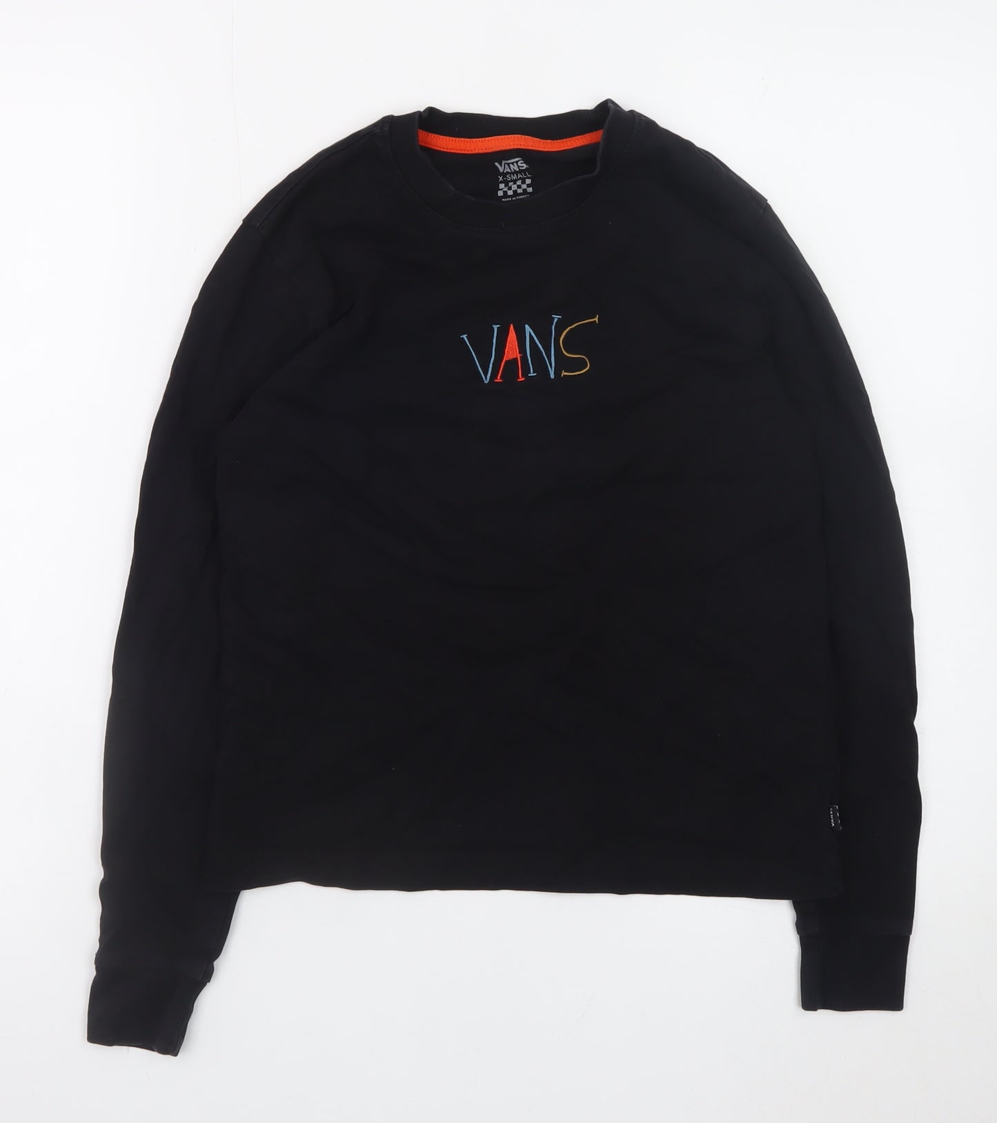 Vans Boys Black Long Sleeve Crew Neck Graphic T-Shirt XS Cotton