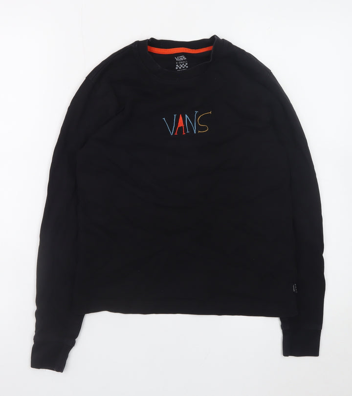 Vans Boys Black Long Sleeve Crew Neck Graphic T-Shirt XS Cotton