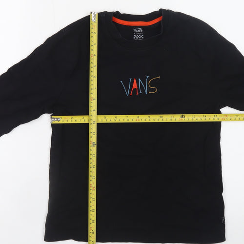 Vans Boys Black Long Sleeve Crew Neck Graphic T-Shirt XS Cotton