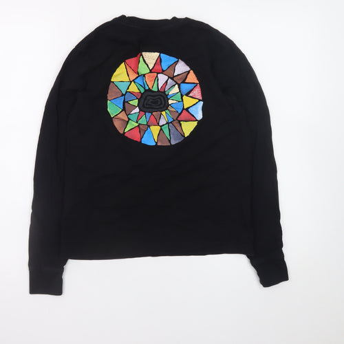 Vans Boys Black Long Sleeve Crew Neck Graphic T-Shirt XS Cotton
