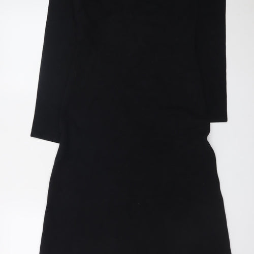 Marks and Spencer Women Black Size 8 Shift Jersey Long Sleeve Dress