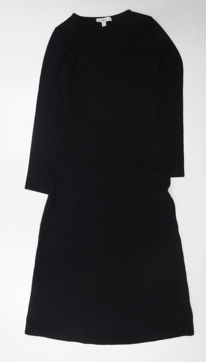 Marks and Spencer Women Black Size 8 Shift Jersey Long Sleeve Dress